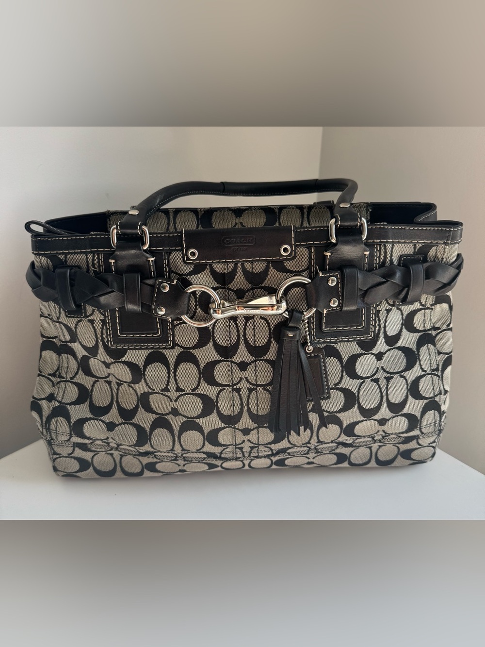 🖤 Like New Coach Hampton Signature Braided Canvass Tote Shoulder Bag 🤍